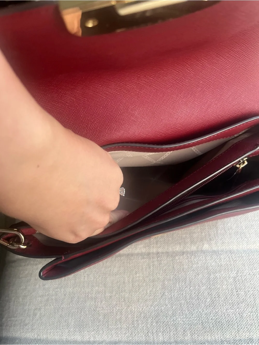 Michael Kors Red Saffiano Leather Satchel with Gold Hardware